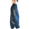 American Spice Girl Retro Blue Scimitar Jeans Women's Autumn and Winter High Waist Loose and Skinny Casual Wide Pants Vintage Wash Casual Denim Pants