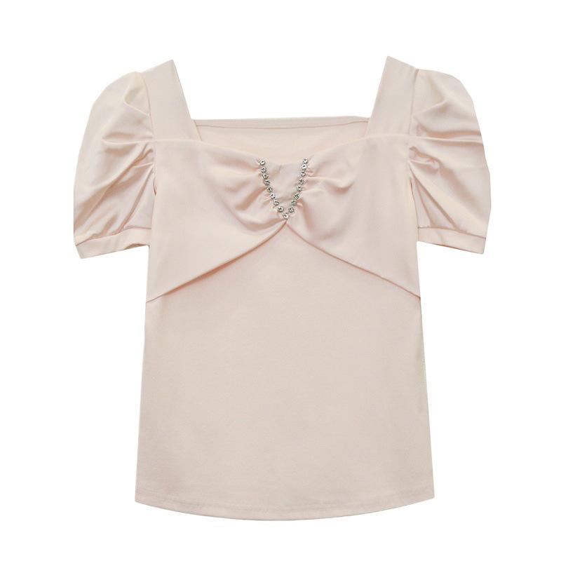 2024 Women's Summer Square Neck Slimming T-Shirt with Short Sleeves