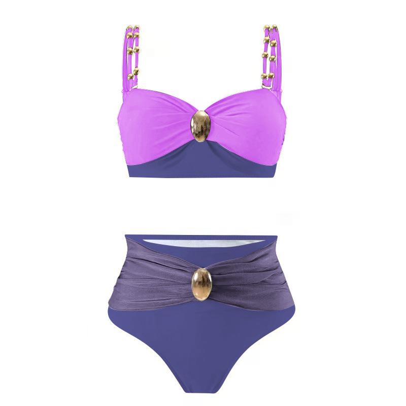 2025 Gold-Plated Color Block High Waist Bikini for Women