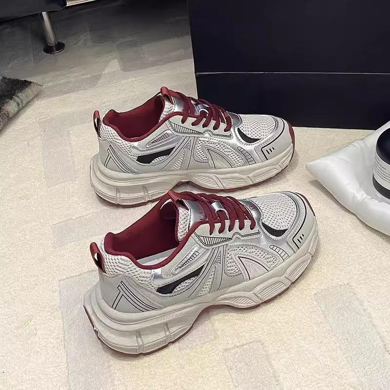 2025 Spring Light Sports Shoes Heightened Thick Soles Heightened Casual Shoes Women's Versatile Mesh Red Dad Shoes Women