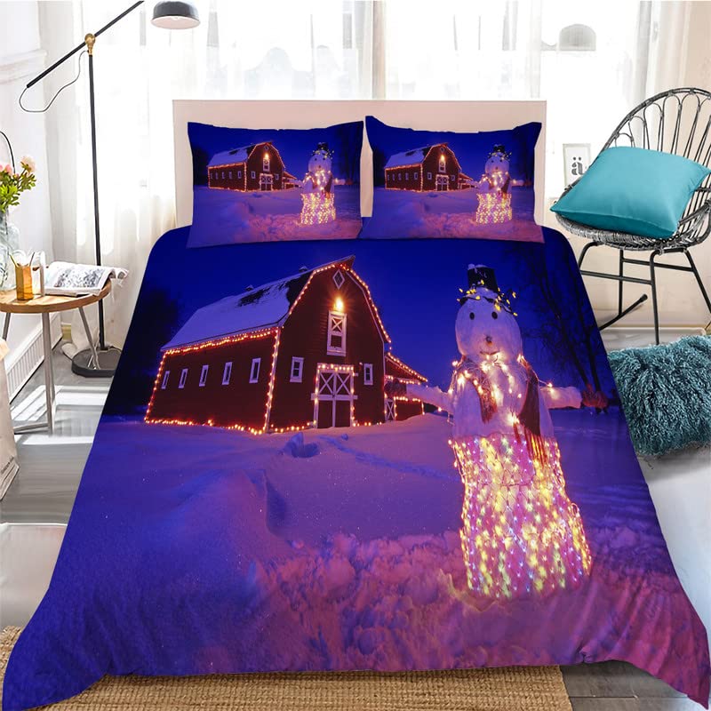 Kids Cartoon Snowman King Queen Duvet Cover Winter Quilt Cover White Snowflake Christmas Bedding Set Polyester Comforter Cover