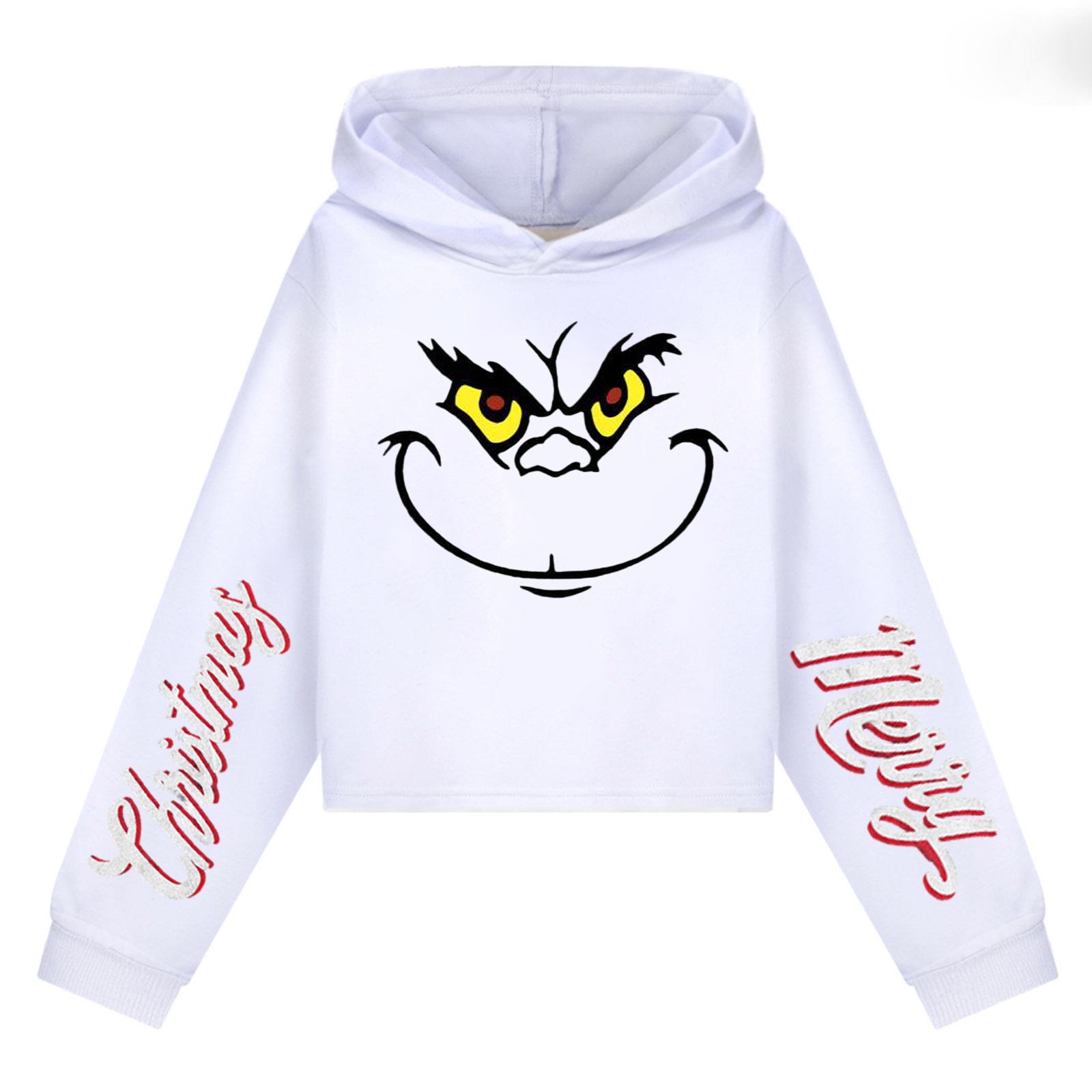 

Детская повседневная модная толстовка с капюшоном и длинными рукавами с рождественским принтом (Без шнурка) 170 белый