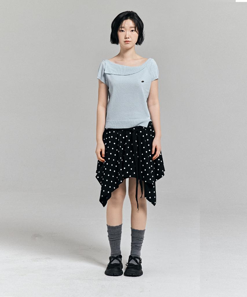 AWESOME STUDIO Asymmetrical Collar Off-Shoulder Knit Light Blue
