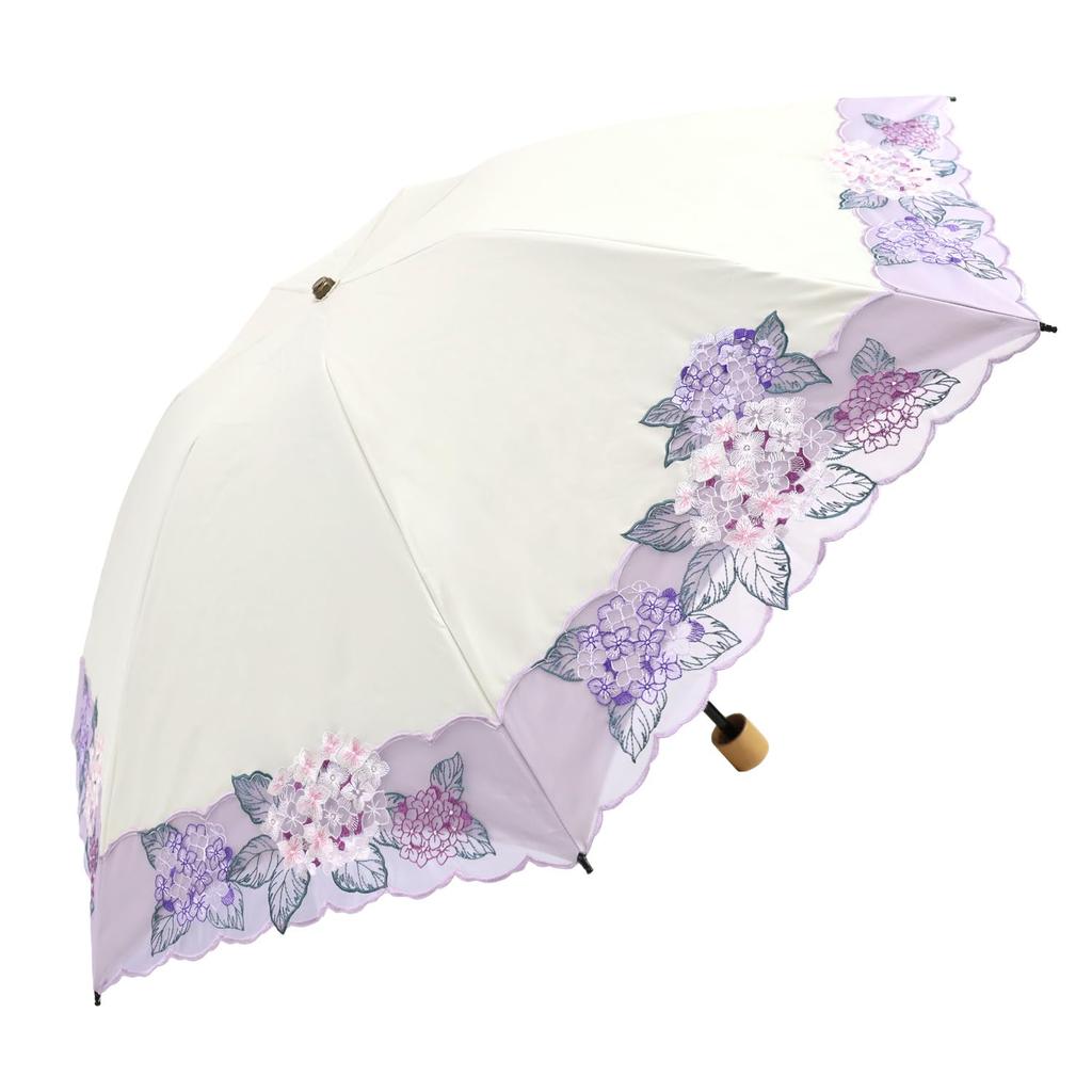 Chinoiserie Modern Folding Parasol for Grade 1 Light UV Suitable for Sun and Cutwork Hydrangea Embroidery Women, Blocking, Protection, Rain,
