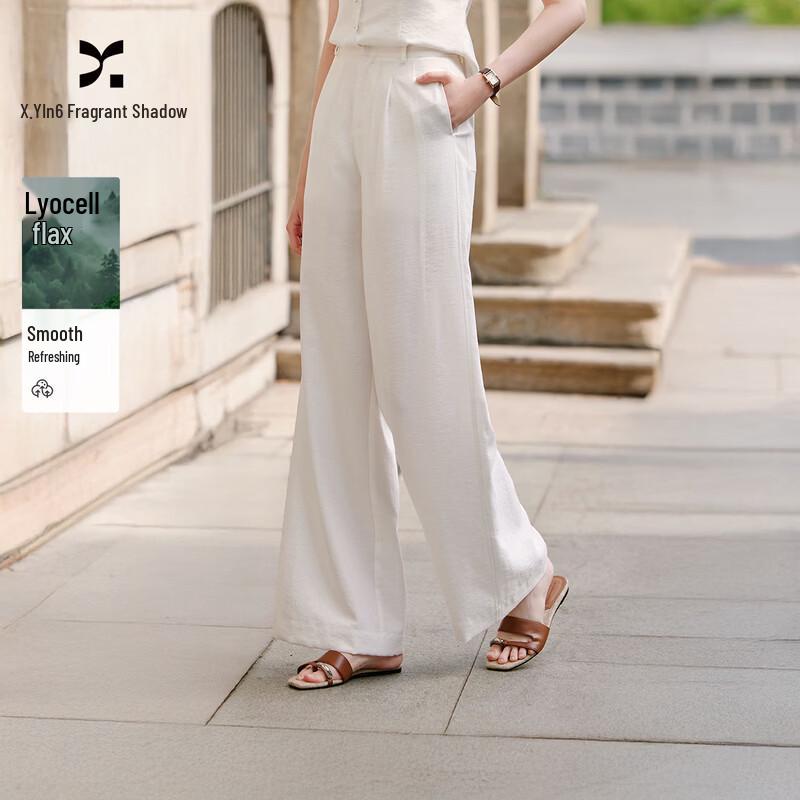 Xiangying Women s White Tencel-Linen High-Waist Wide-Leg Pants S