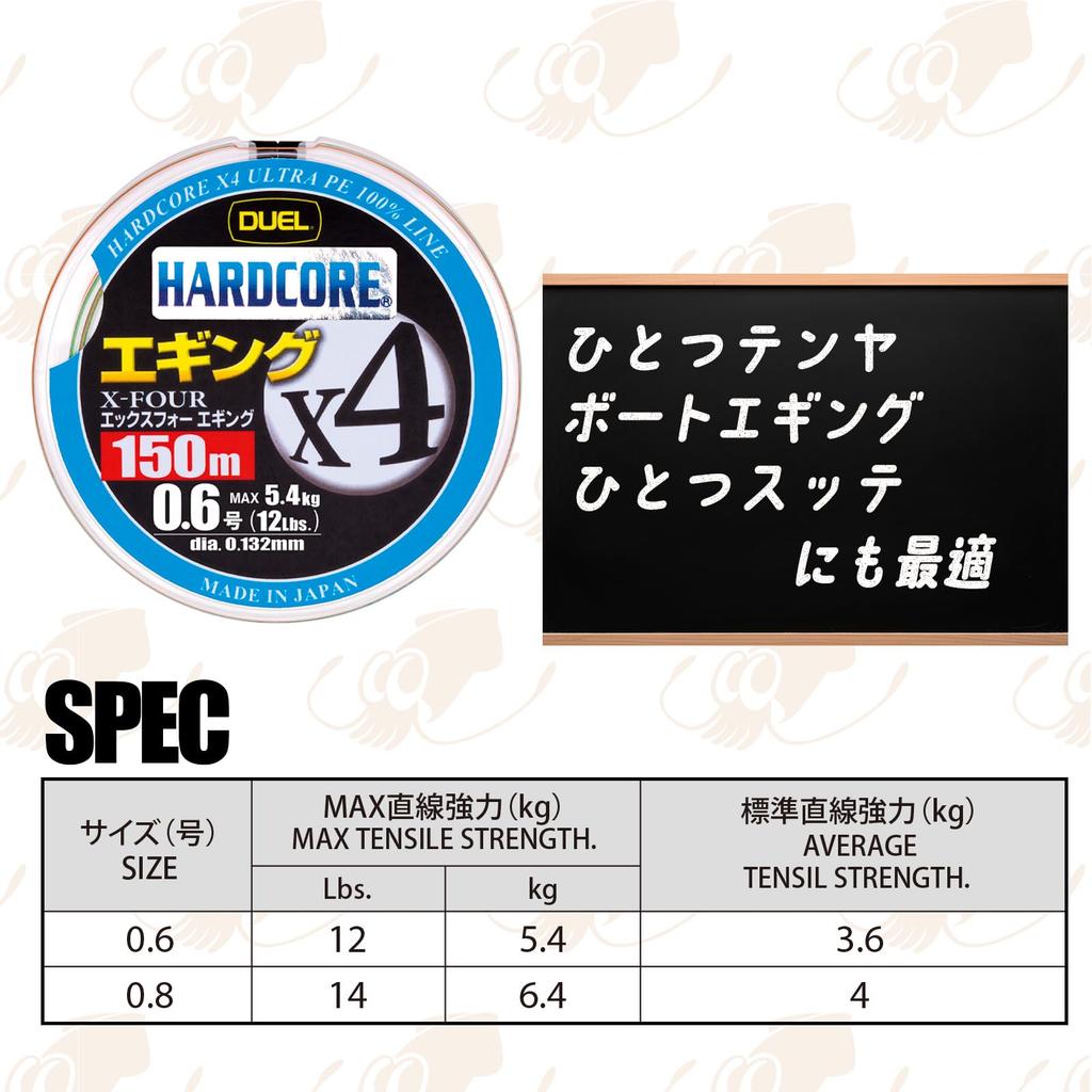 DUEL HARDCORE X4 PE Fishing Line for Eging High Milky Pink (High Strength, Sensitivity) 0.6, 150m, (H3280-MP)