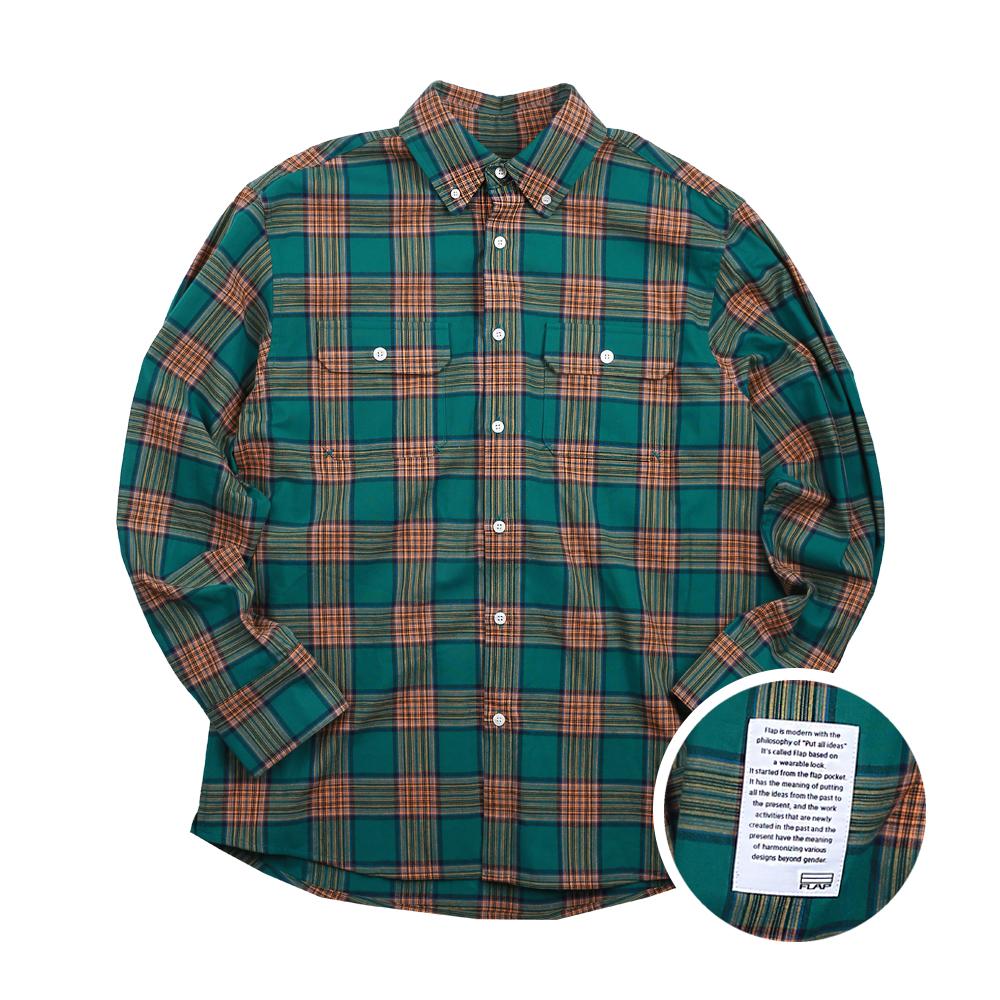 Flap Pocket Standard Fit Check Shirt (Green) L
