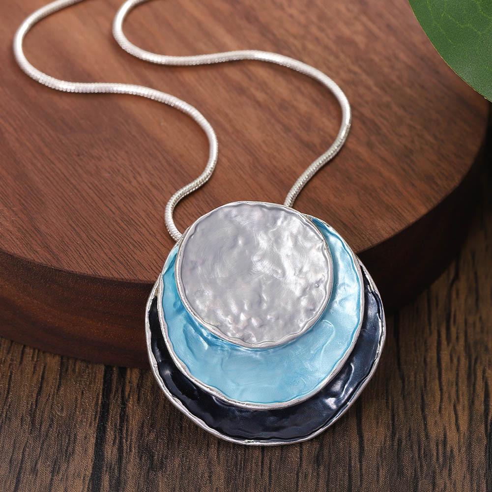 Bohemian Geometric Round Necklace: Multicolor Layered Enamel Zinc Alloy Sweater Chain
