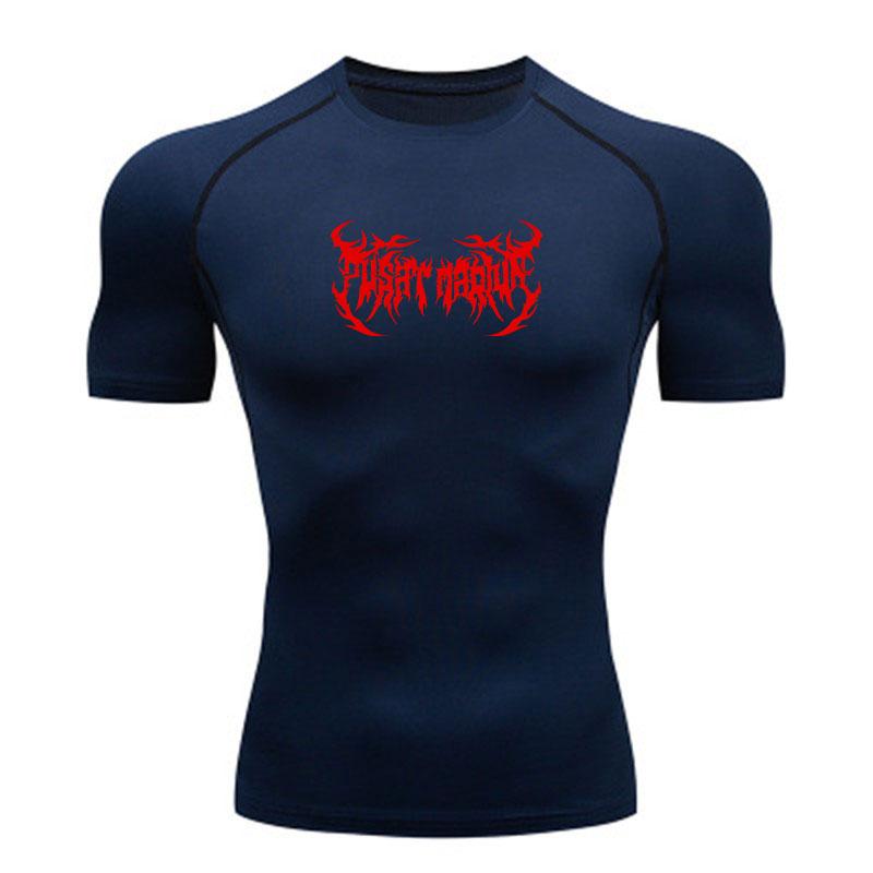 Men's Quick Dry Compression Workout T-Shirt, Stylish Spiky Red Art Print Athletic Short Sleeve Top for Gym Running Fitness Training