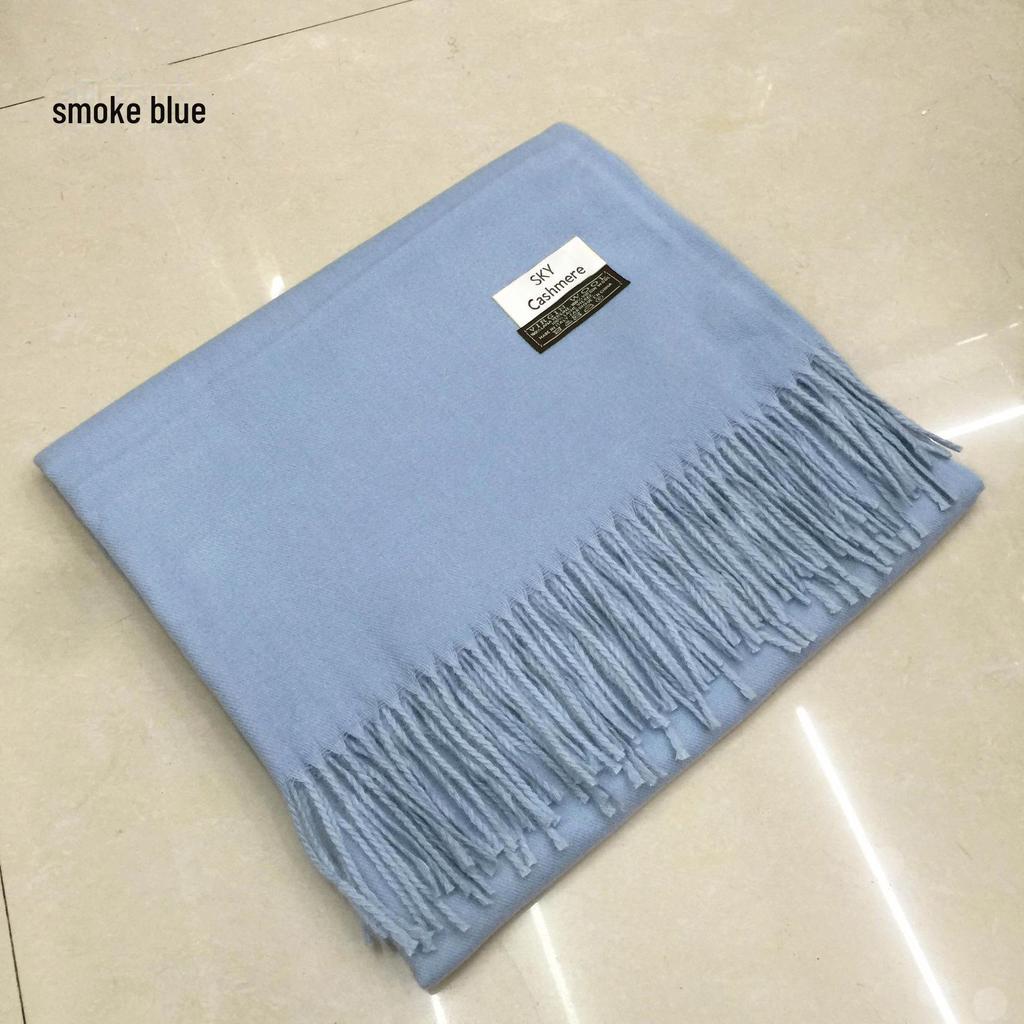 Women's Winter Solid Color Tassel Scarf - Thick Warm Korean Style Monochrome Imitation Cashmere Shawl