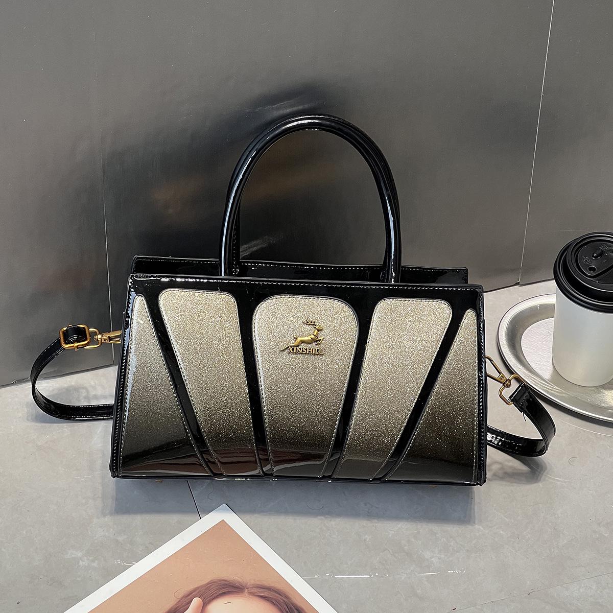 Европейско-американская женская сумка 2025 в стиле ретро, из лакированной кожи высокого класса золотой