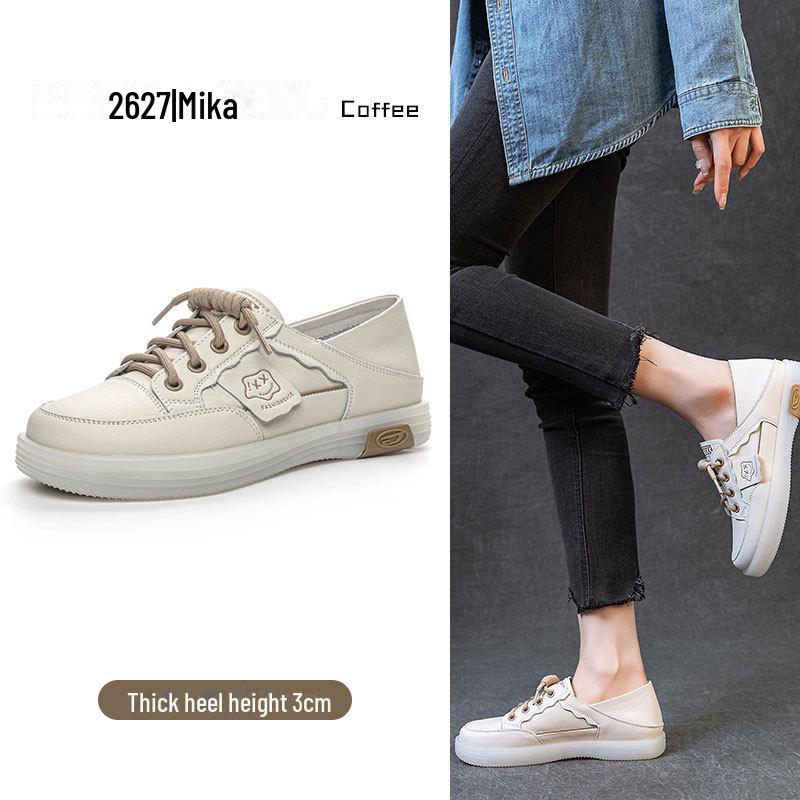 2025 Women's White Genuine Leather Soft Sole Casual Flat Shoes – Spring Versatile Style