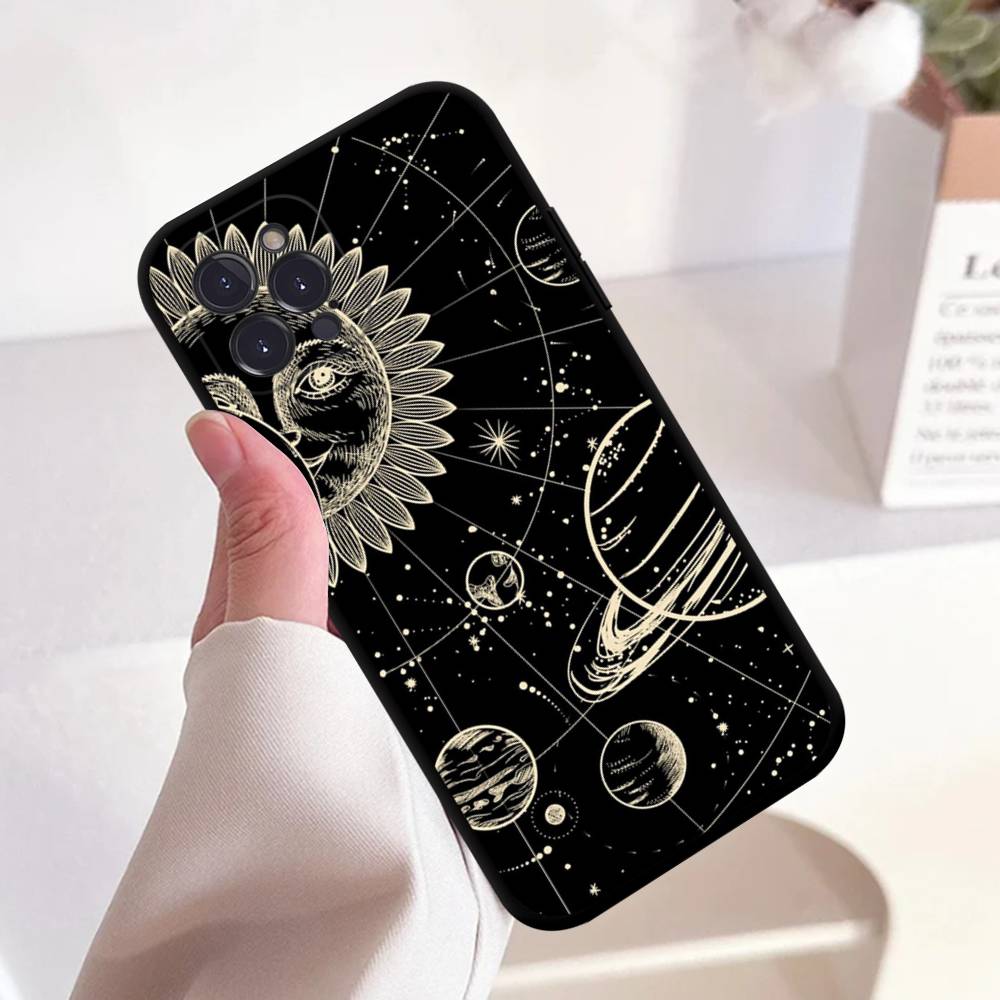 Sonne Mond Wolken Astrologisches Quadrat Mattes Silikon Case Für Iphone17 Air 16 15 14 13 12 11 Pro Max Plus Mattes Basic Abdeckung Case