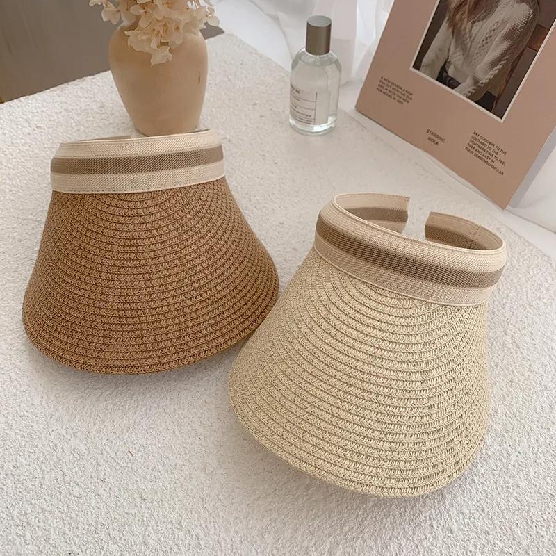 Summer Empty Top Straw Hat for Women Girls Long Brim UV Protection Sunscreen Visors Cap Female Outdoor Beach Handmade Sun Hats