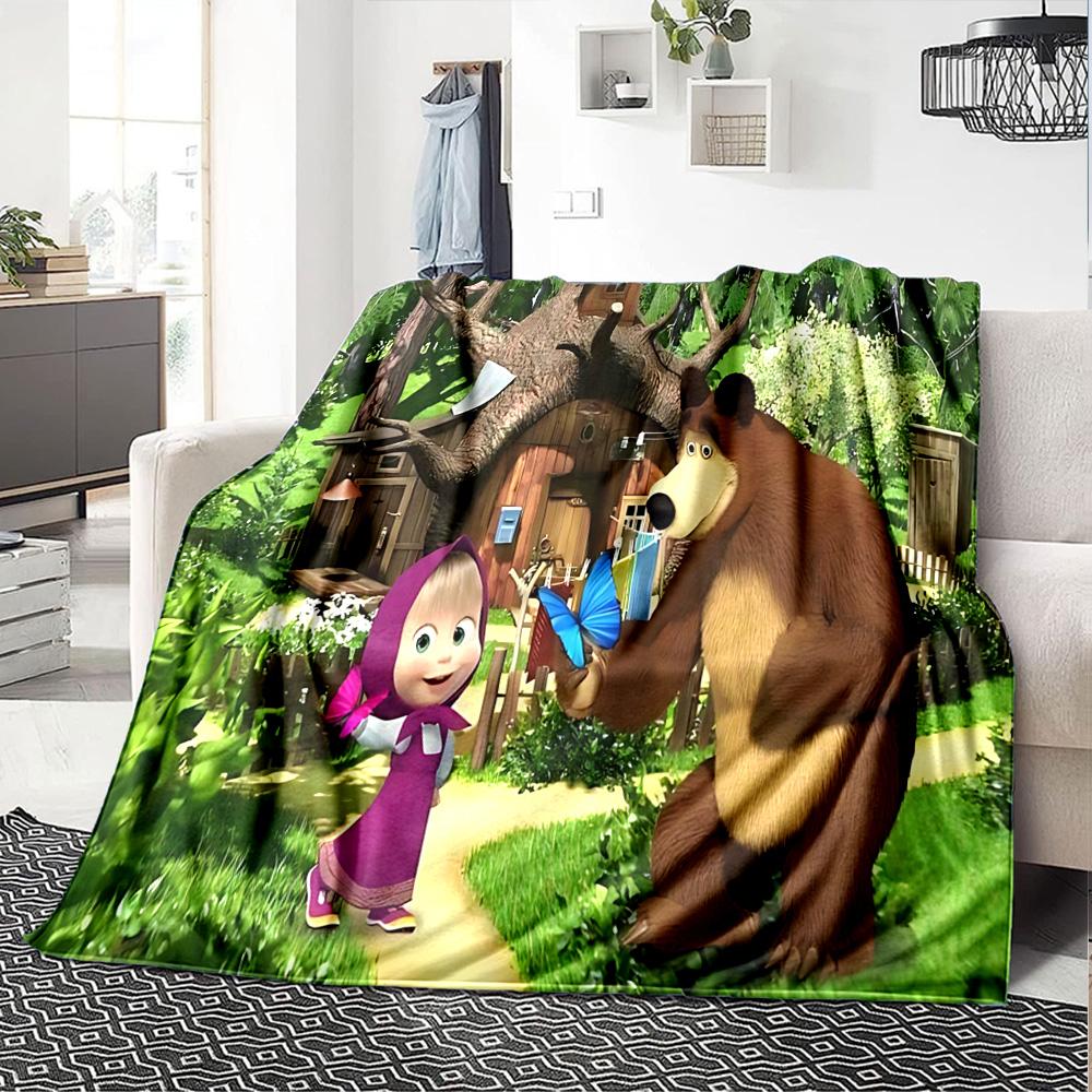 1pc Masha Bear Flowers Flannel Blanket,Ultra Soft Warm Plush Throw for Home Bedroom Bed Sofa Cover Camping Picnic gift Y72457
