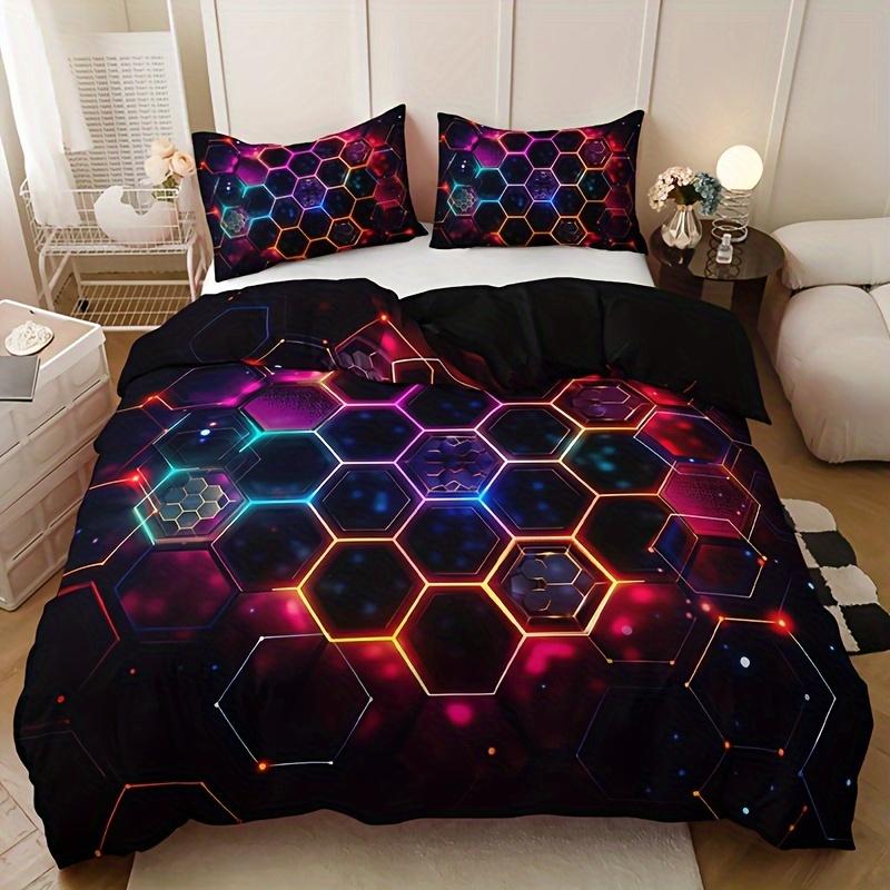 3-Piece Soft with Soft Fabric Duvet Cover Set Breathable Al-Season Honeycomb Hexagon Machine Washable High Definition Digital Print Beding Set