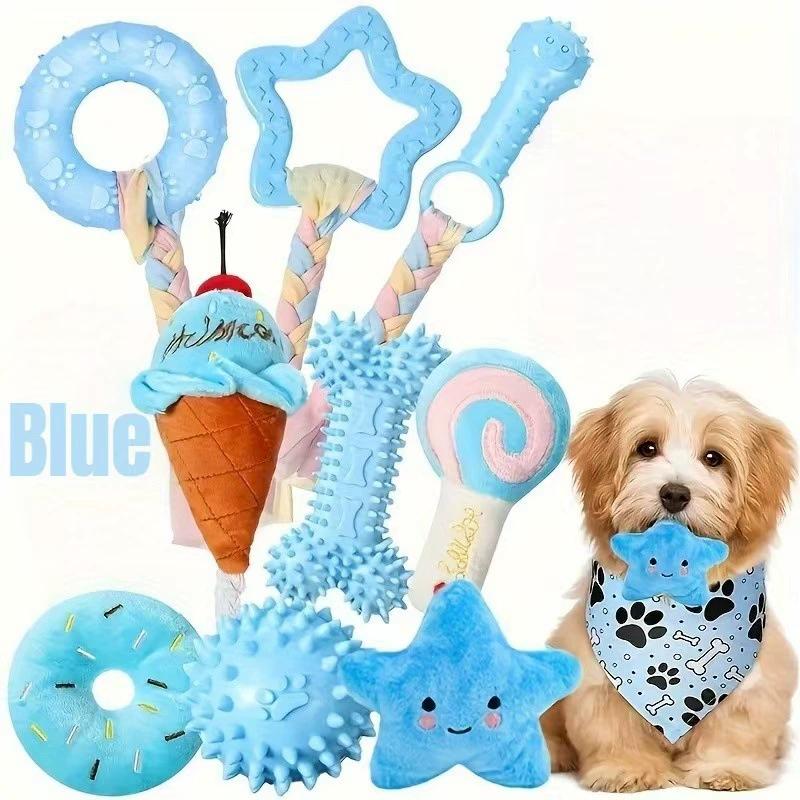 9pcs Dog Accessories, Small Dog Chew Toys Puppy Toys Pink Dog Supplies With Soft Rubber Balls And Colorful Rope, Not Easily Broken, Easy To Clean