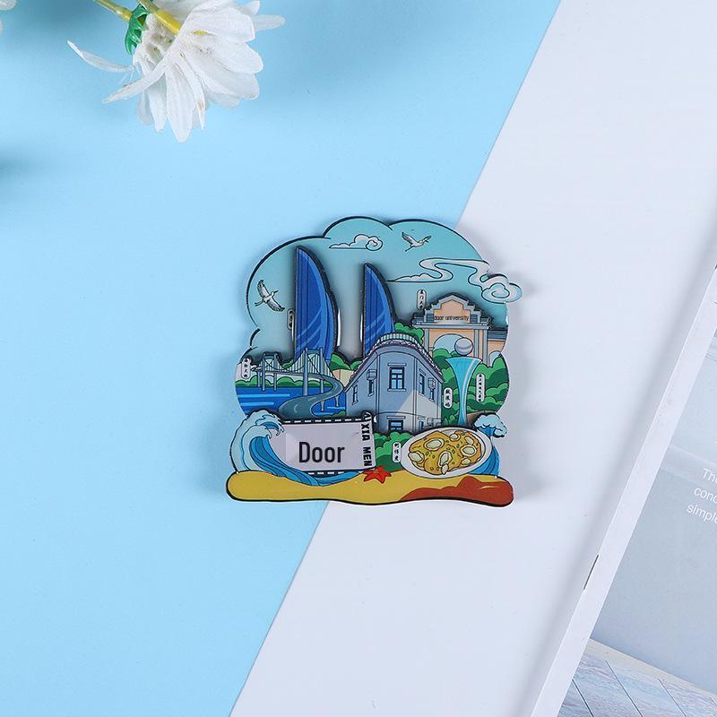 National City Scenic Cartoon Holz-Epoxid-Kühlschrankmagnet