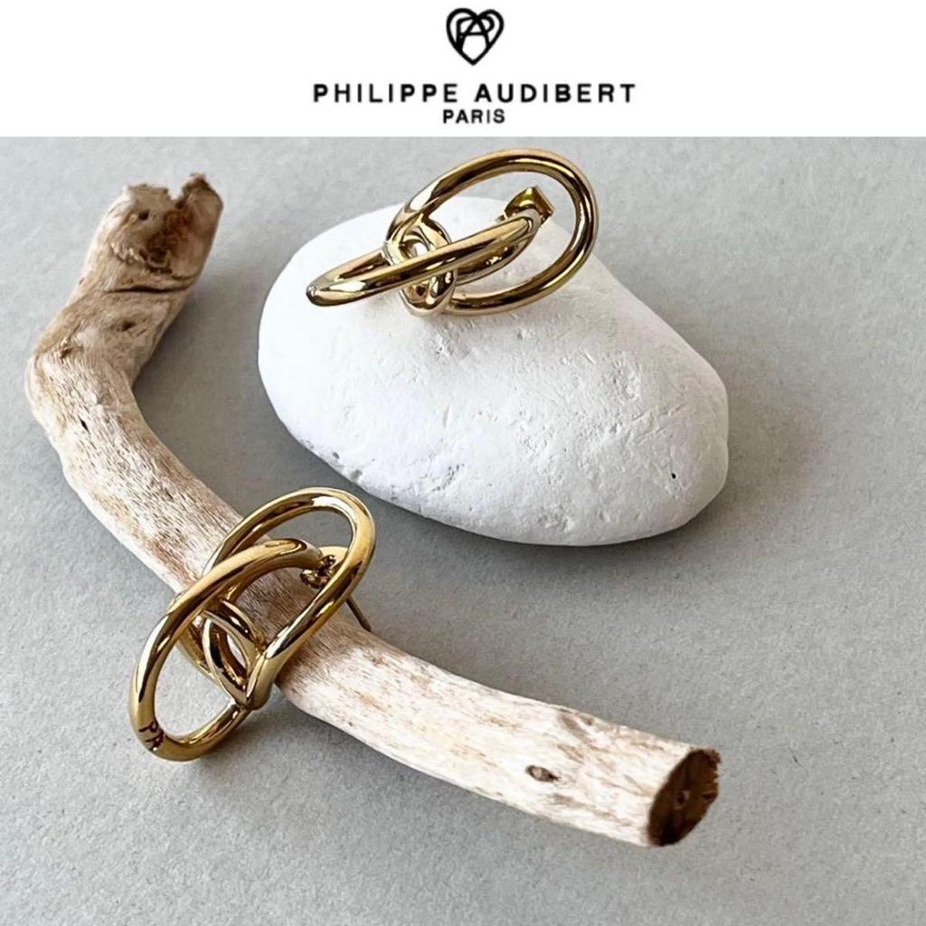Used PHILIPPE AUDIBERT/gold twist loop earrings