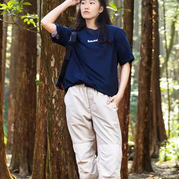 Timberland Graphic Print Casual Loose Round Neck Pullover Short Sleeve T-Shirt Unisex Tops Deep-Sapphire-Blue A5UX7-433