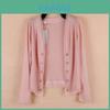 Cardigan estivo da donna in maglia di seta con bordi a balze e chiusura a bottoni per abbigliamento casual