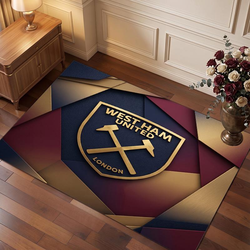 West Ham United Football Print Crystal Velvet Rug, Comfortable Water Absorbent Non Slip Indoor Floor Carpet