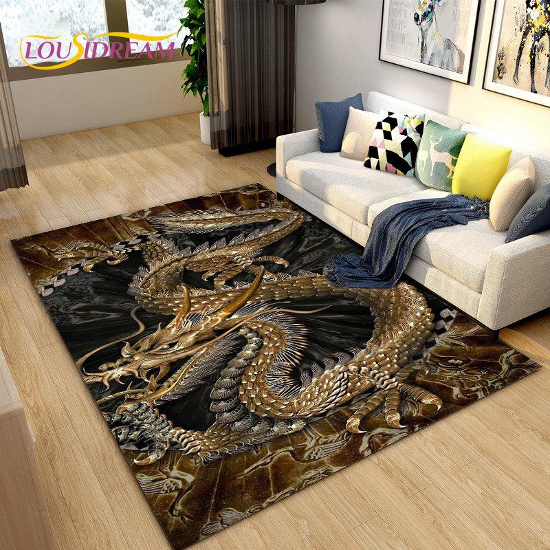 3D Mysterious Dragon Area Rug,Carpet Rug for Living Room Bedroom Sofa Doormat Decoration,Children Play Game Non-slip Floor Mat