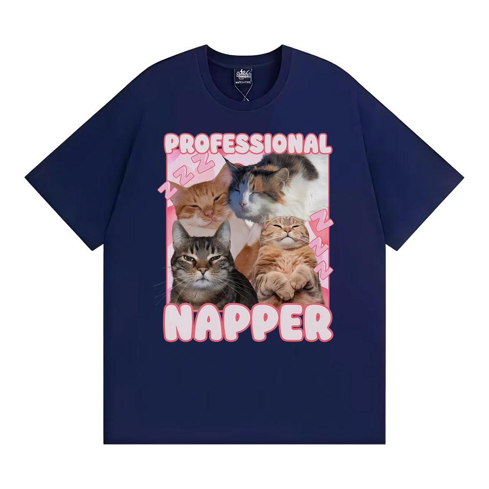 Professional Napper Sleeping Cats Graphic T Shirts Men Women Classic Fashion Aesthetic Short Sleeve T-shirts 100% Cotton T Shirt
