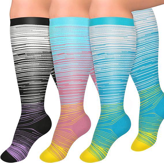 Three-Pair Pack Plus Size Knee-High Compression Socks for Wide Calf - Extra Large Support & Circulation Pressure Socks
