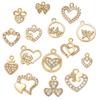 15Pcs 15 Styles Brass Micro Pave Cubic Zirconia Pendants, Mixed Heart Charms, Golden, 11~16x7~15mm, 1pc/style