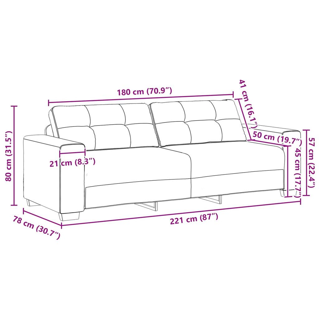 3 Seater Sofa Cream 220 cm Fabric