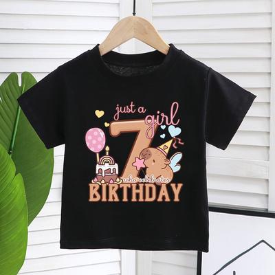 Cartoon Capybara Girl Birthday T-Shirt Short Sleeve Kids Number Tee Shirt Summer Children Tee Tops Cute Capy Toddler Clothes