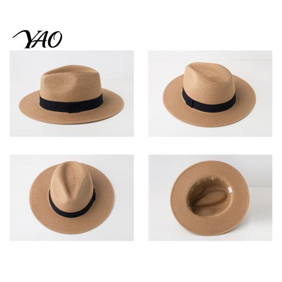 Boho Style Summer Hat Men Paper Straw Sun Hat, Breathable Wide Brim UV Protection Beach Foldable for Outdoor Vacation Travel