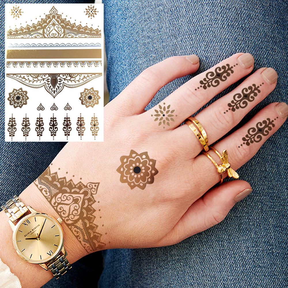 Golden Turtle Anchor Temporary Tattoo For Women Adult Realistic Compass Flower Fake Tattoo Sticker Washable Body Art Tatoo Decal