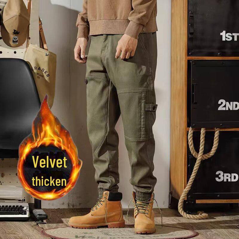 Pantaloni de iarnă pentru bărbați, la modă, mărime mare, din catifea, cu manșete largi