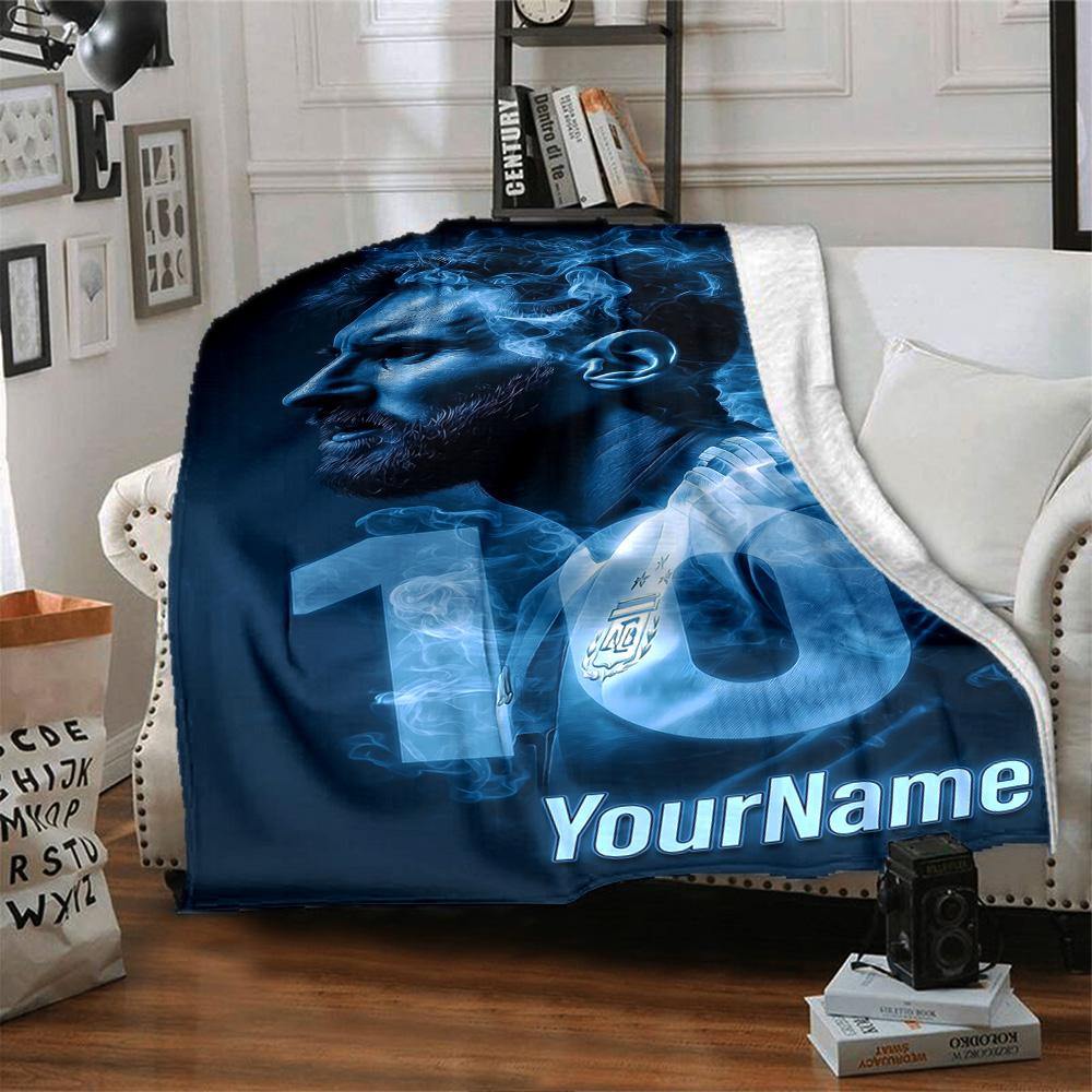 Messi Customize Your Name Blanket Cozy Customizable Blanket Comfortable Versatile for Picnics Livingroom Living Room Nap Ideal for All Seasons