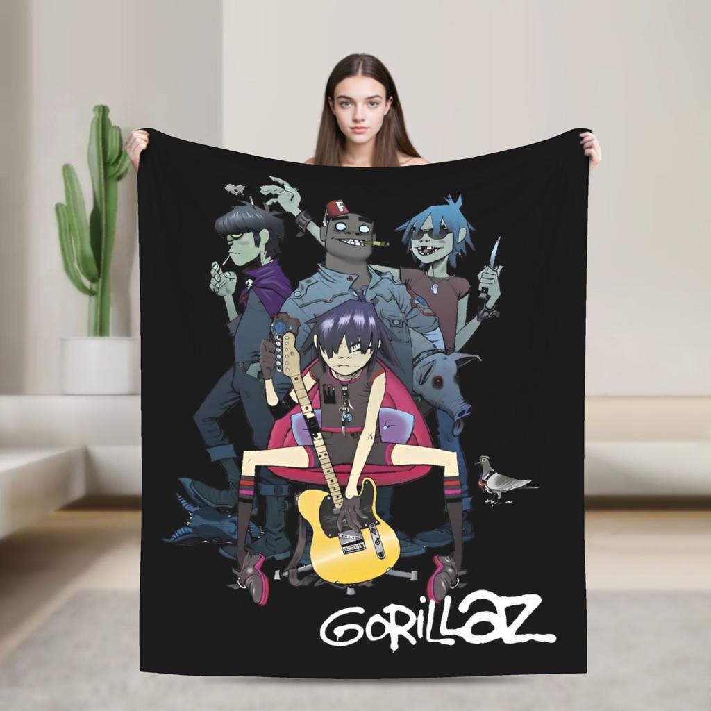 British GorillazS Virtual Band Rock Hip-Hop Blanket  Warm Soft Novelty Plush Throw Blanket For Travel Office Flannel Bed Cover