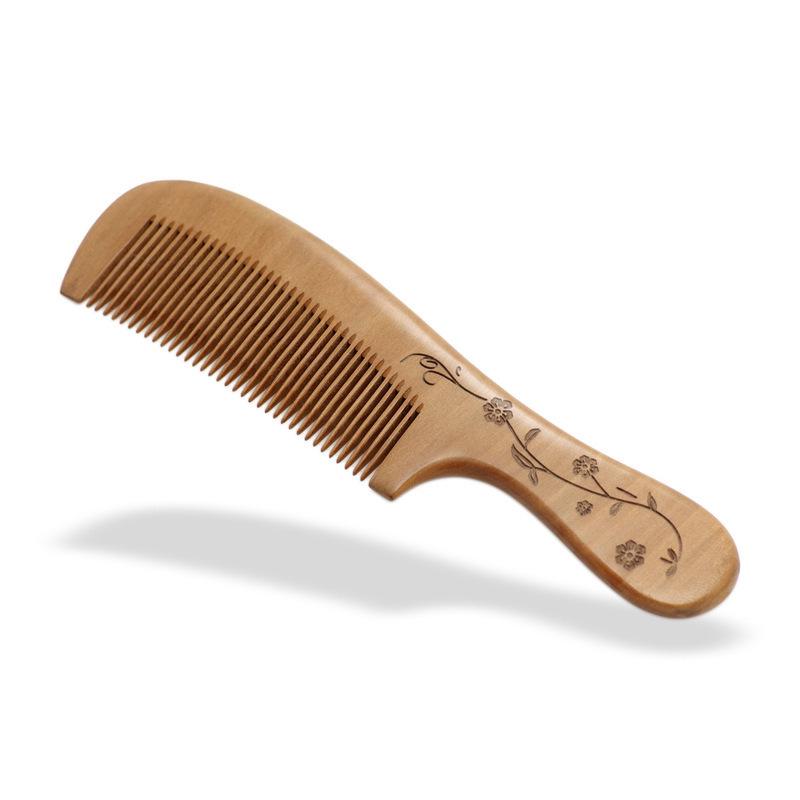 Camphor Wood Large Comb - Scalp Massaging, Carved Handle, Fine Tooth Hairdressing Tool