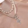 2pcs Elegant Crystal Cross Pendant Necklace for Women Pearl CCB Beads Choker Necklace Party Jewelry Gifts