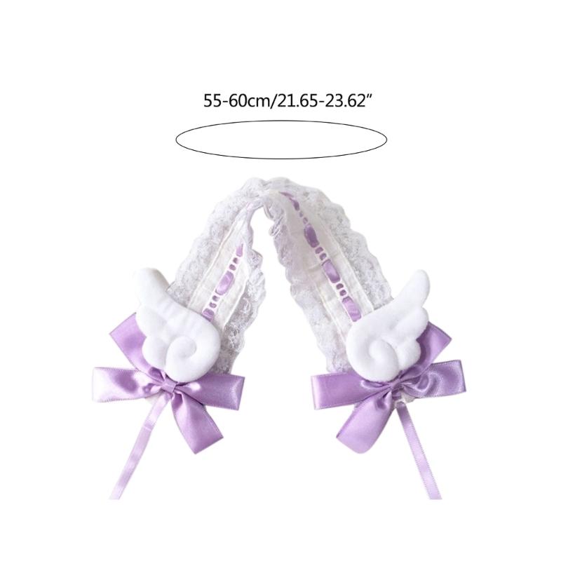 Women Hair Bands Maid Cosplay Headband Lolitas Lace Headwear with Cute Wings, Bowknot Decorations Hair Accessories