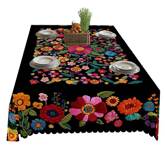 Mexikanische Blumige Tischdecke Rechteckig Volkskunst Muster Tischdecke mit Zackensaum Bunte Blumen Tischabdeckung für Esstisch Party Dekoration