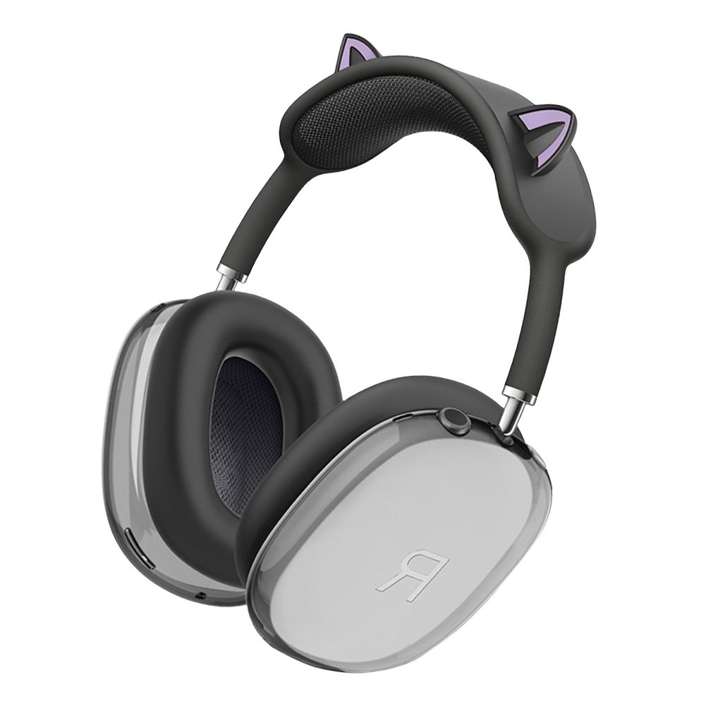 3 in 1 Cat Ears Transparent Silicone + TPU Cover Clear Cover Case Anti-Scratch Replacement Case Shockproof for Apple AirPods Max