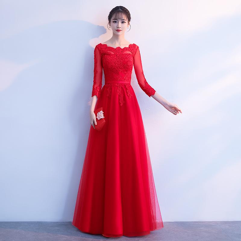 Simple and Generous Champagne Long Sleeves Long Thin Large Size Fat Mm Temperament Banquet Bridesmaid Evening Dress Dress Women