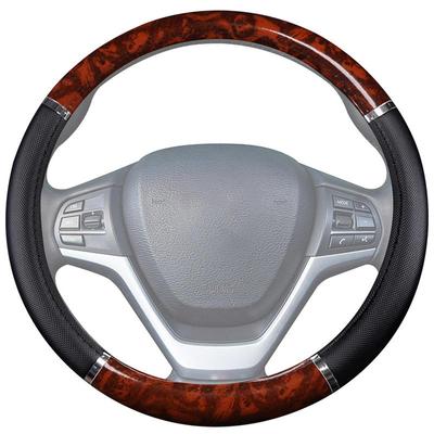 Otomobiller Direksiyon Simidi Kılıfı 14,5-15 inç Çap İçin Ahşap Desenli Suni Deri Kaymaz Astarlı Direksiyon Simidi Kılıfı