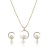 Estele Gold Plated Crescent Moon Pendant with American Diamonds and Pearls for Women/Girls