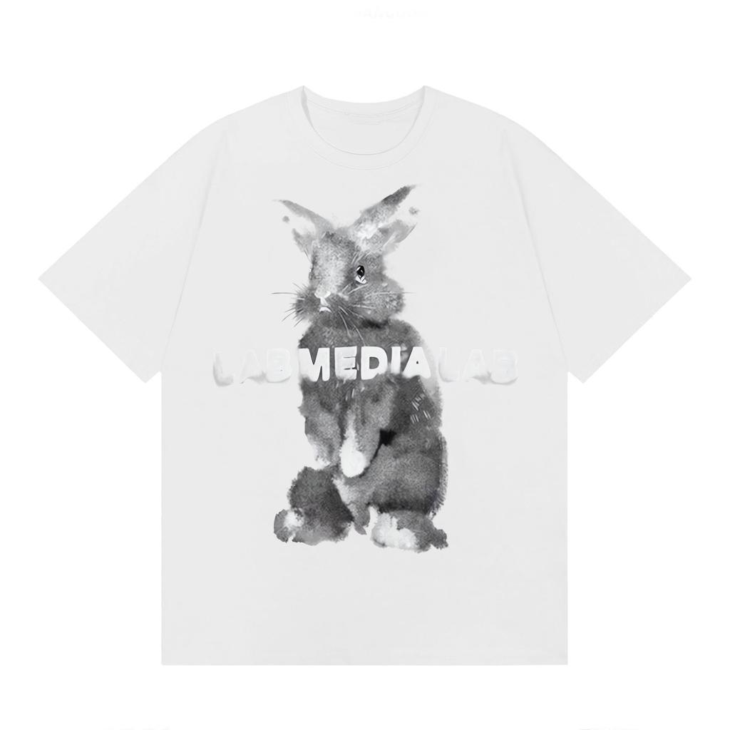 Letní Ins Streetwear Značka Americký Kreslený Králík Potisk Trička pro Muže Ženy Hip-hop Ležérní Styl Trička Hip-hop Trend