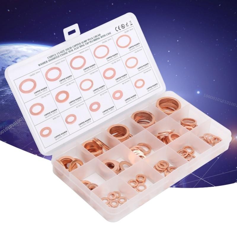 150pcs Flat Sealing Ring Red Copper Gasket O Ring Gasket Sealing Ring Washer M5/M6/M8/M10/M12/M14