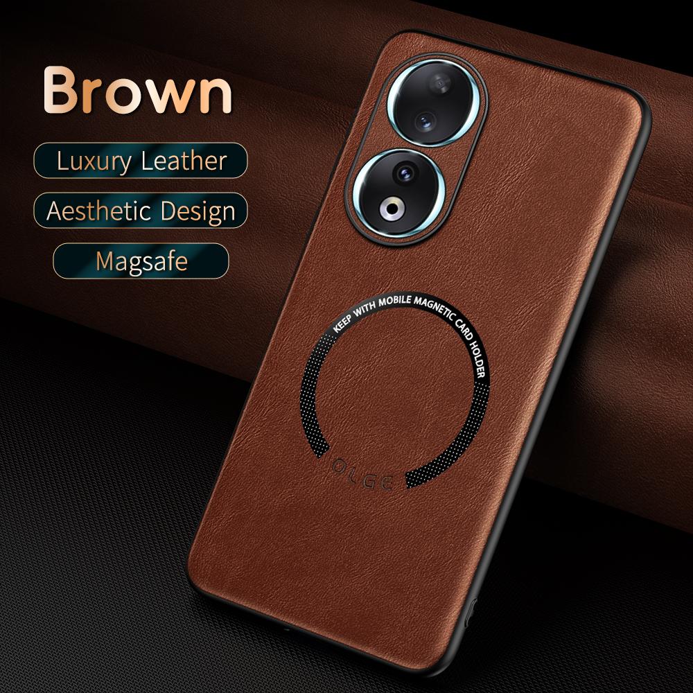 For Honor 90 90 Pro 90 Lite Fine Hole PU Cow Pattern Leather Outer Magnetic Ring Soft Edge Anti-Drop Anti-Fingerprint Phone Case