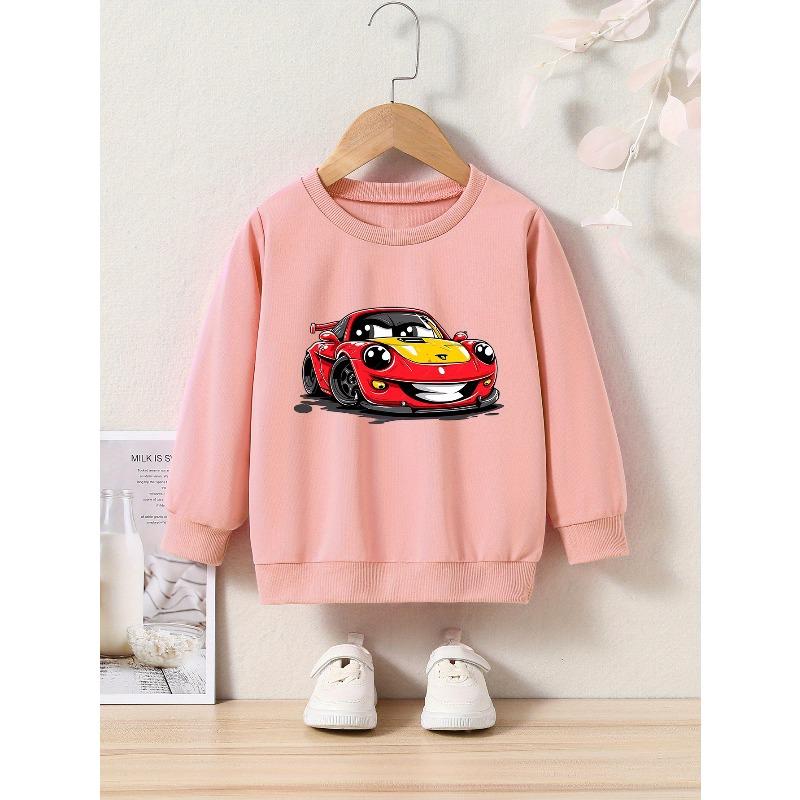 Kids Crewneck Sweatshirt, Cartoon Race Car Print,Casual Tops for Spring & Autumn