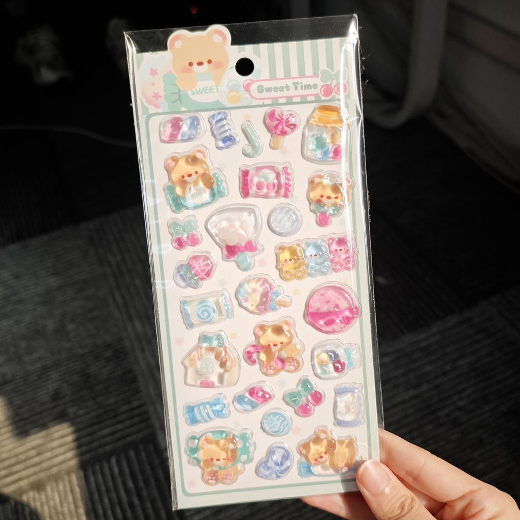 Kawaii 3D Cartoon Teddy Bear Rabbit Relief Crystal Sticker For Scrabooking Cute Diy Phone Case Sticker School Stationery Supply